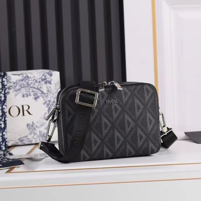 Dior Unisex CD Messenger Pouch Black CD Diamond Canvas