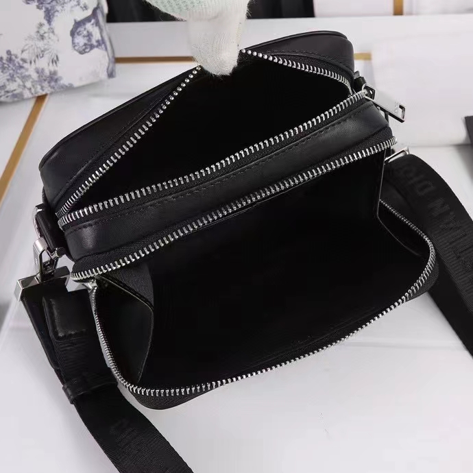 Dior Unisex CD Mini Gallop Bag Strap Beige Black Oblique Jacquard Grained Calfskin