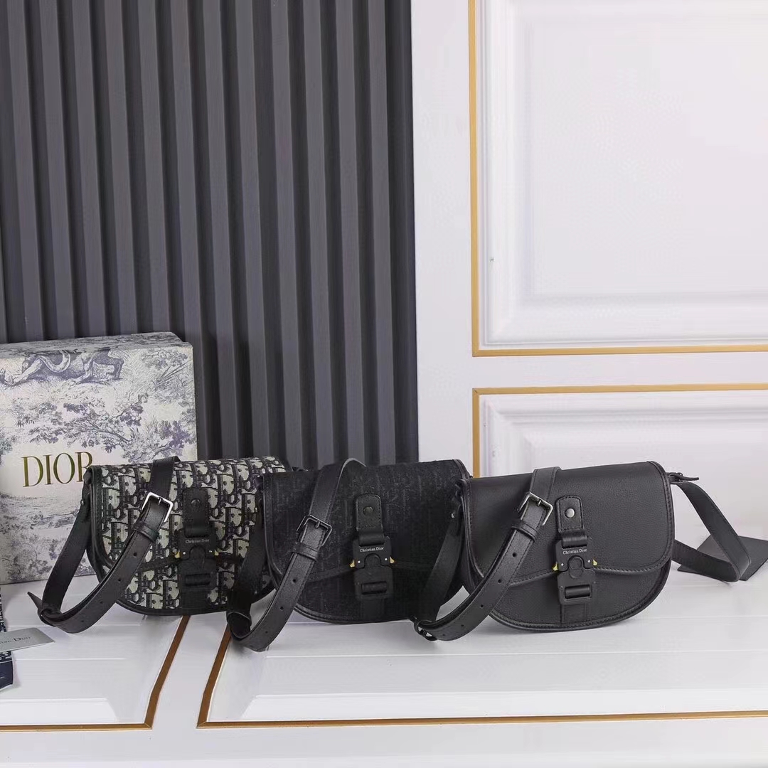 Dior Unisex CD Mini Gallop Bag Strap Beige Black Oblique Jacquard Grained Calfskin