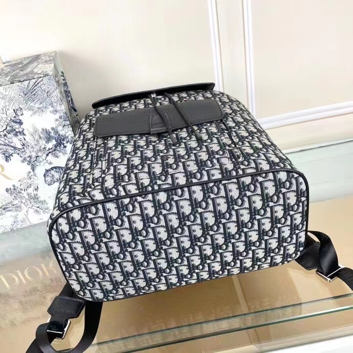 Dior Unisex CD Motion Backpack Beige Black Dior Oblique Jacquard Grained Calfskin