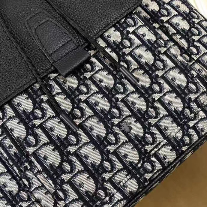 Dior Unisex CD Motion Backpack Beige Black Dior Oblique Jacquard Grained Calfskin