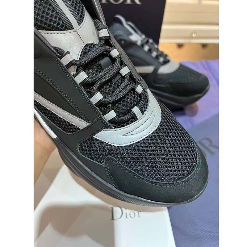 Dior Unisex Shoes CD B22 Sneaker Black Technical Mesh Smooth Calfskin