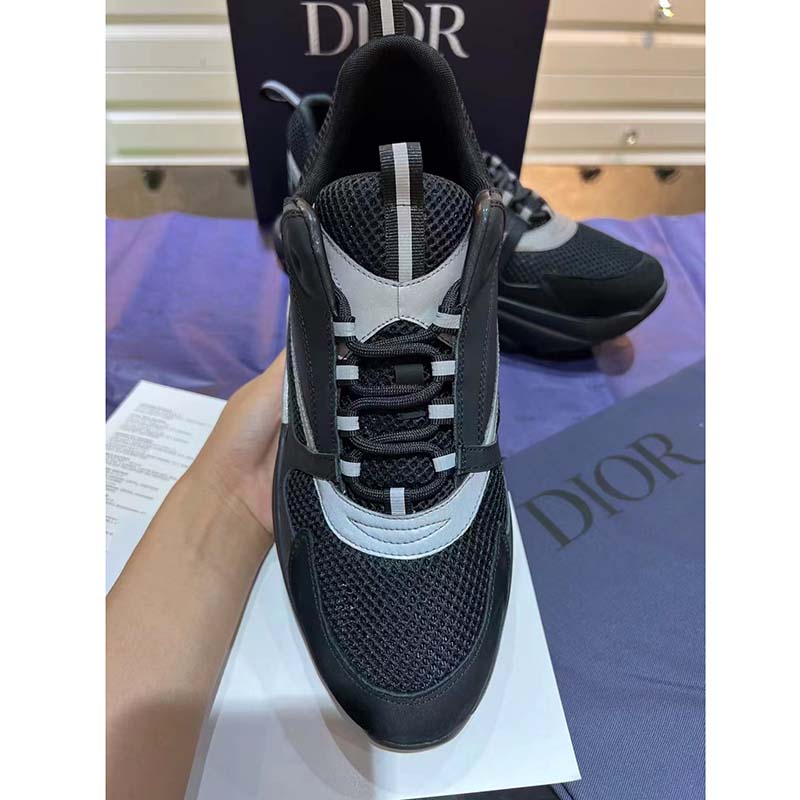 Dior Unisex Shoes CD B22 Sneaker Black Technical Mesh Smooth Calfskin