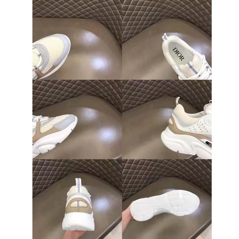 Dior Unisex Shoes CD B22 Sneaker Cream Technical Mesh Beige White Smooth Calfskin