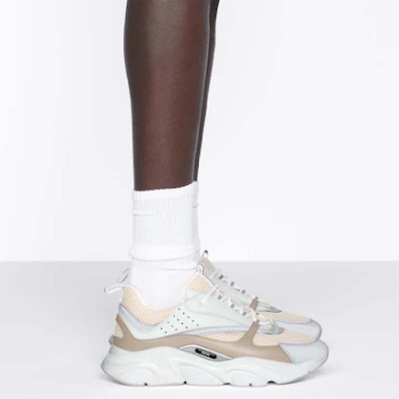 Dior Unisex Shoes CD B22 Sneaker Cream Technical Mesh Beige White Smooth Calfskin