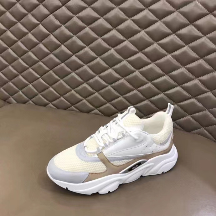 Dior Unisex Shoes CD B22 Sneaker Cream Technical Mesh Beige White Smooth Calfskin