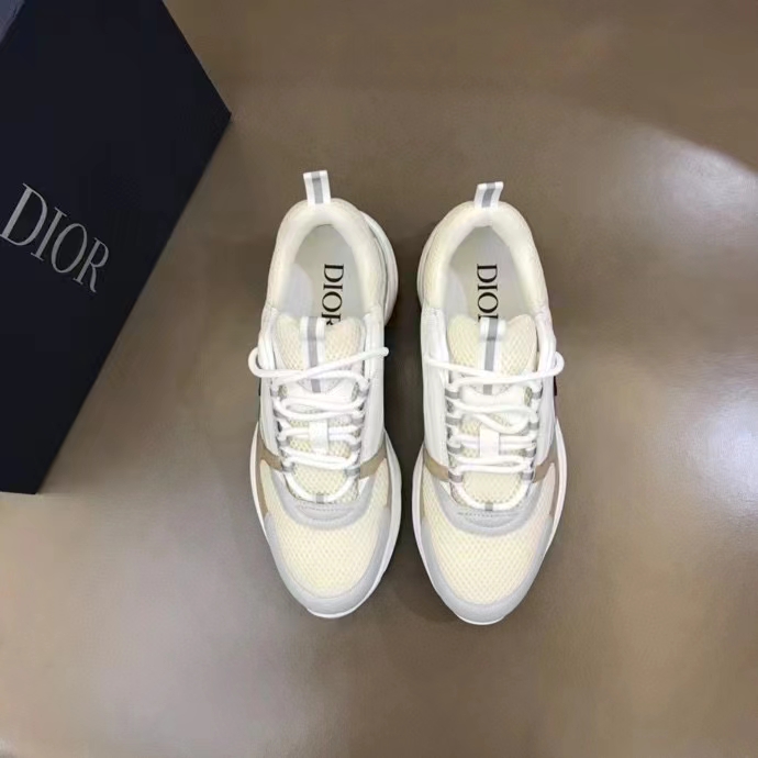 Dior Unisex Shoes CD B22 Sneaker Cream Technical Mesh Beige White Smooth Calfskin