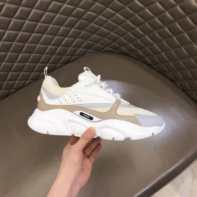 Dior Unisex Shoes CD B22 Sneaker Cream Technical Mesh Beige White Smooth Calfskin