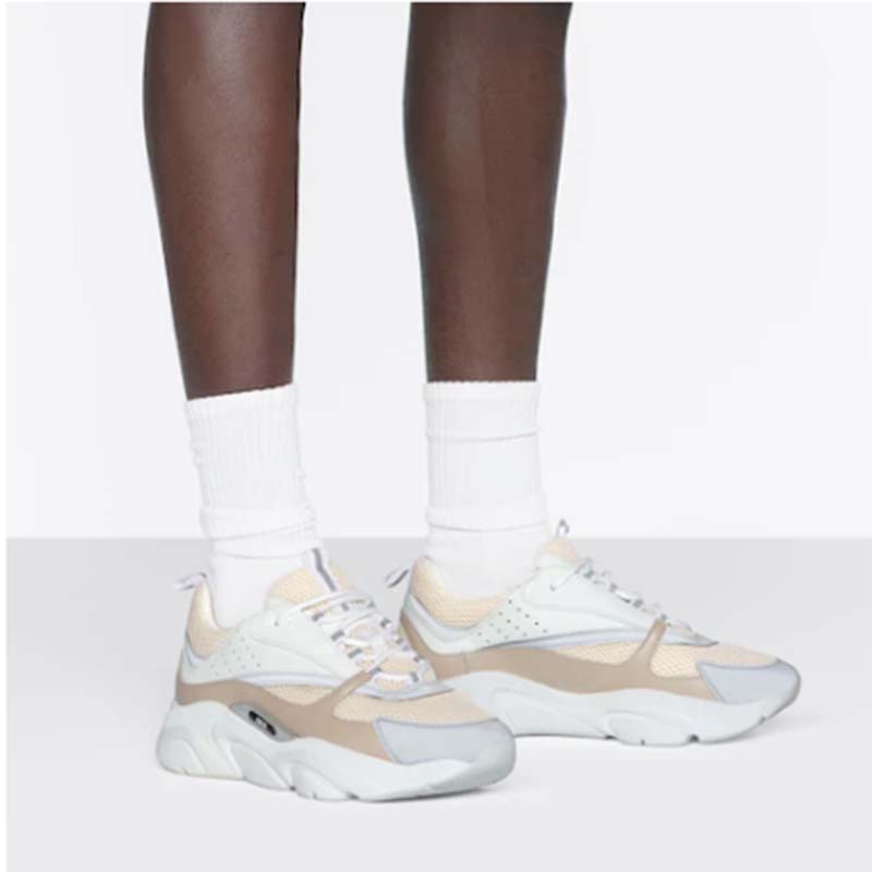 Dior Unisex Shoes CD B22 Sneaker Cream Technical Mesh Beige White Smooth Calfskin