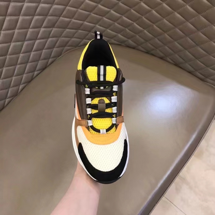 Dior Unisex Shoes CD B22 Sneaker Yellow White Technical Mesh Ebony Camel Smooth Calfskin