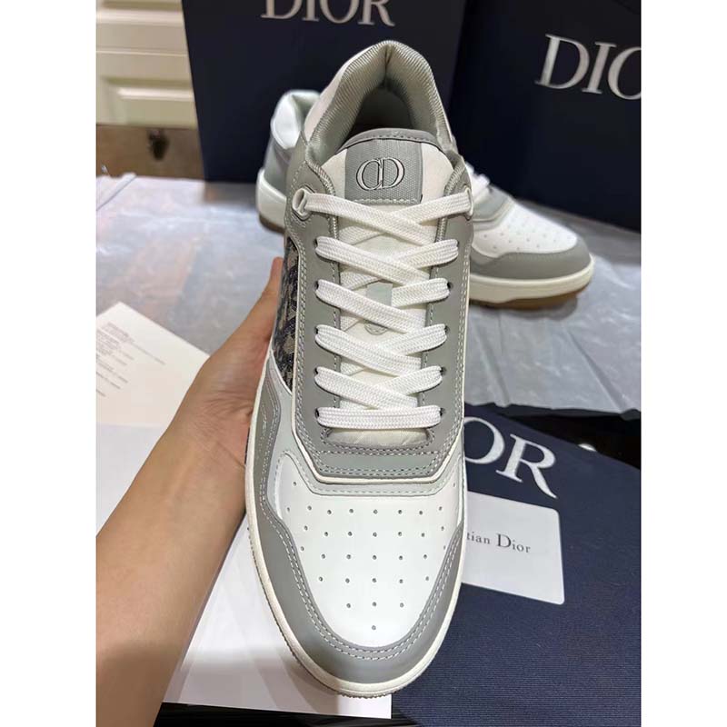 Dior Unisex Shoes CD B27 Low-Top Sneaker Gray White Smooth Calfskin