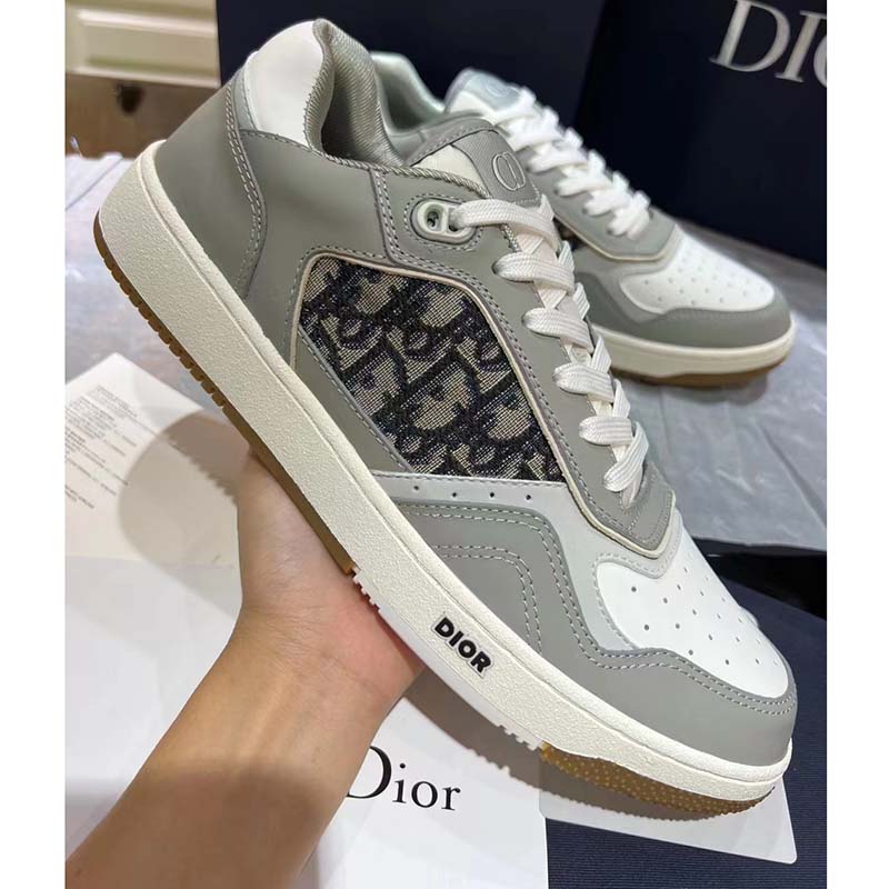 Dior Unisex Shoes CD B27 Low-Top Sneaker Gray White Smooth Calfskin