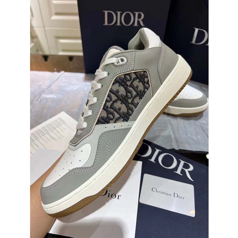 Dior Unisex Shoes CD B27 Low-Top Sneaker Gray White Smooth Calfskin