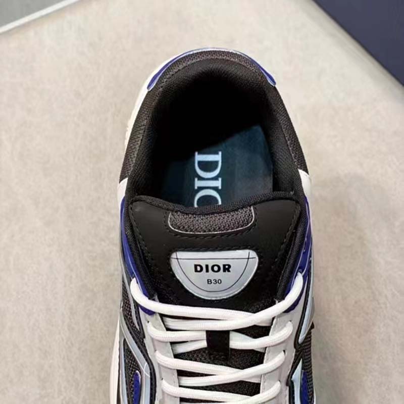 Dior Unisex Shoes CD B30 Sneaker Anthracite Gray Mesh Black Blue Technical Fabric