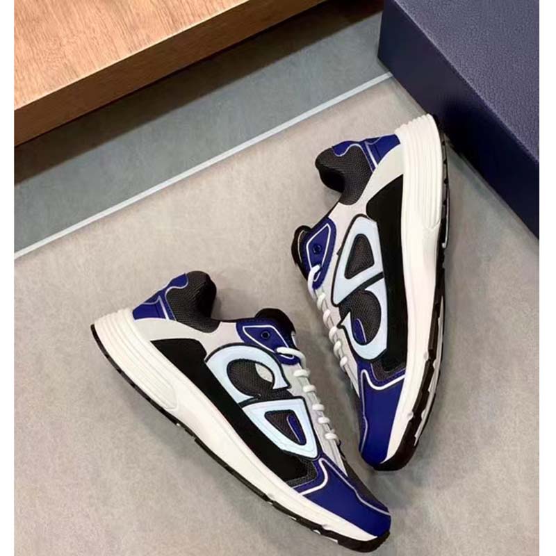 Dior Unisex Shoes CD B30 Sneaker Anthracite Gray Mesh Black Blue Technical Fabric