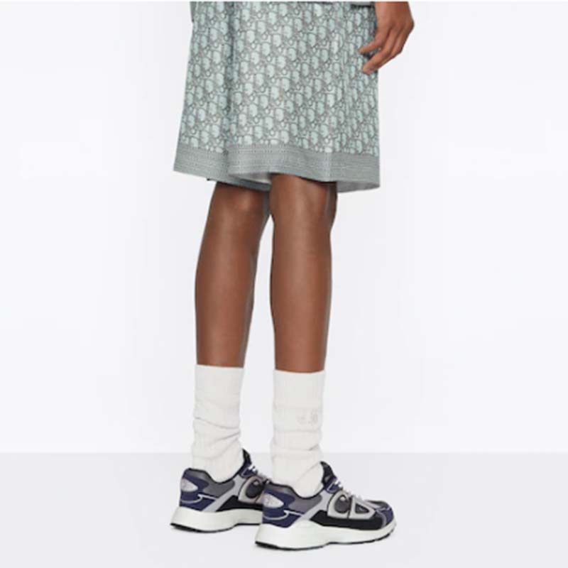 Dior Unisex Shoes CD B30 Sneaker Anthracite Gray Mesh Black Blue Technical Fabric