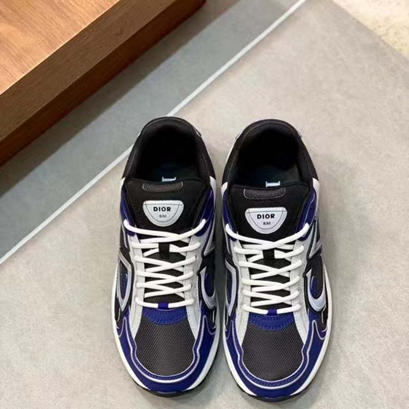 Dior Unisex Shoes CD B30 Sneaker Anthracite Gray Mesh Black Blue Technical Fabric