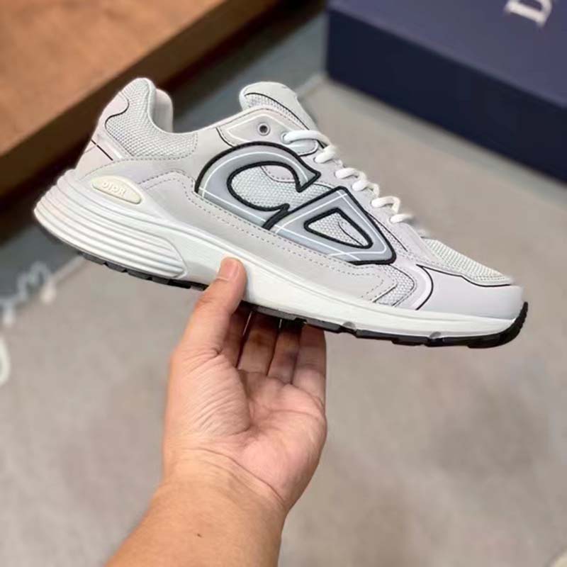 Dior Unisex Shoes CD B30 Sneaker Dior Gray Mesh Technical Fabric