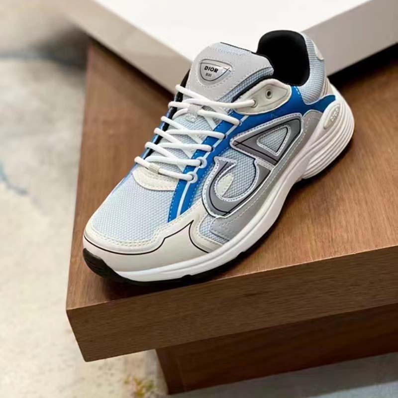 Dior Unisex Shoes CD B30 Sneaker Light Blue Mesh Gray White Technical Fabric
