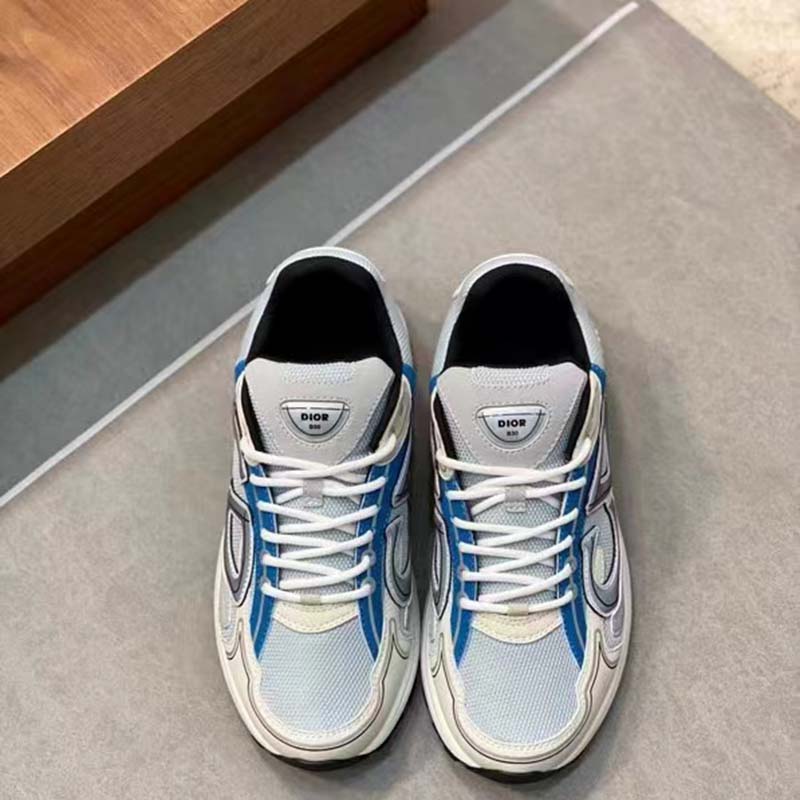 Dior Unisex Shoes CD B30 Sneaker Light Blue Mesh Gray White Technical Fabric