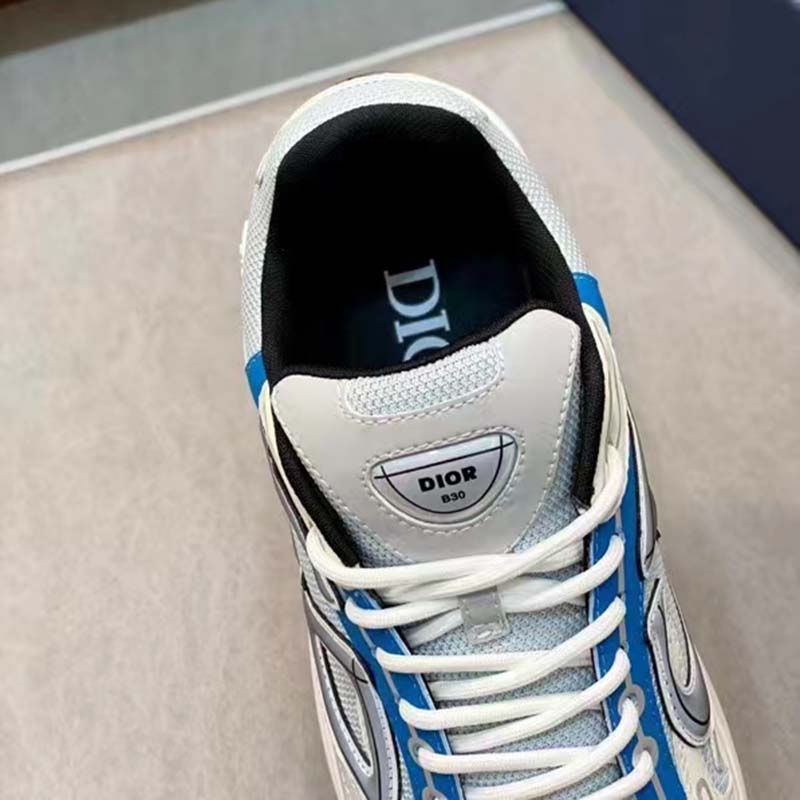 Dior Unisex Shoes CD B30 Sneaker Light Blue Mesh Gray White Technical Fabric