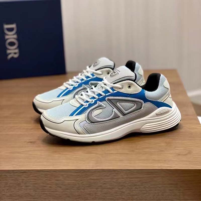Dior Unisex Shoes CD B30 Sneaker Light Blue Mesh Gray White Technical Fabric