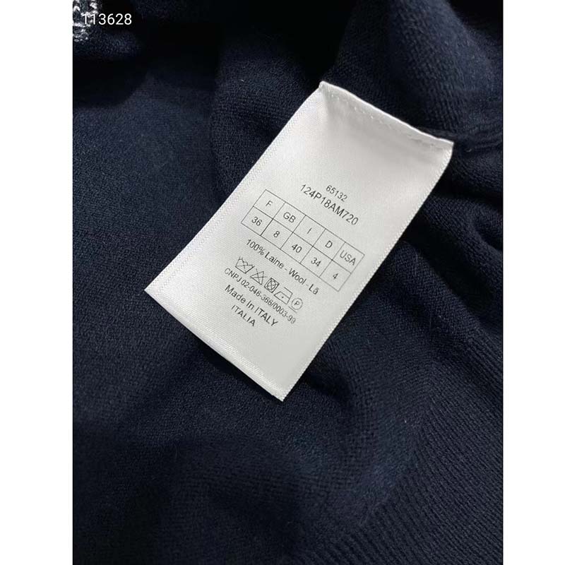 Dior Men CD Bobby Sweater Navy Blue Cashmere Jacquard Ribbed Round Collar