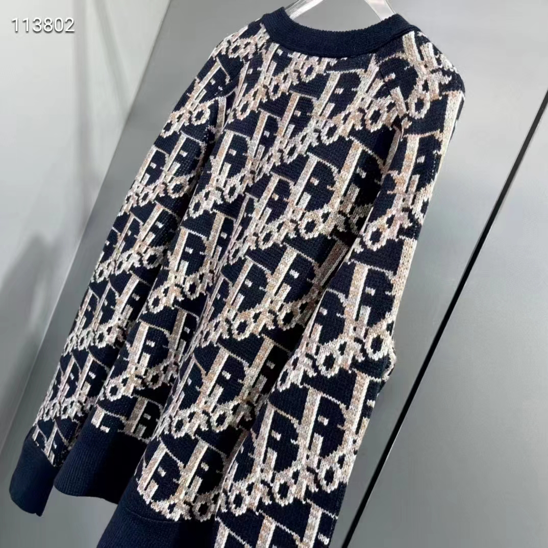 Dior Men CD Dior Oblique Cardigan Navy Blue Wool Jacquard