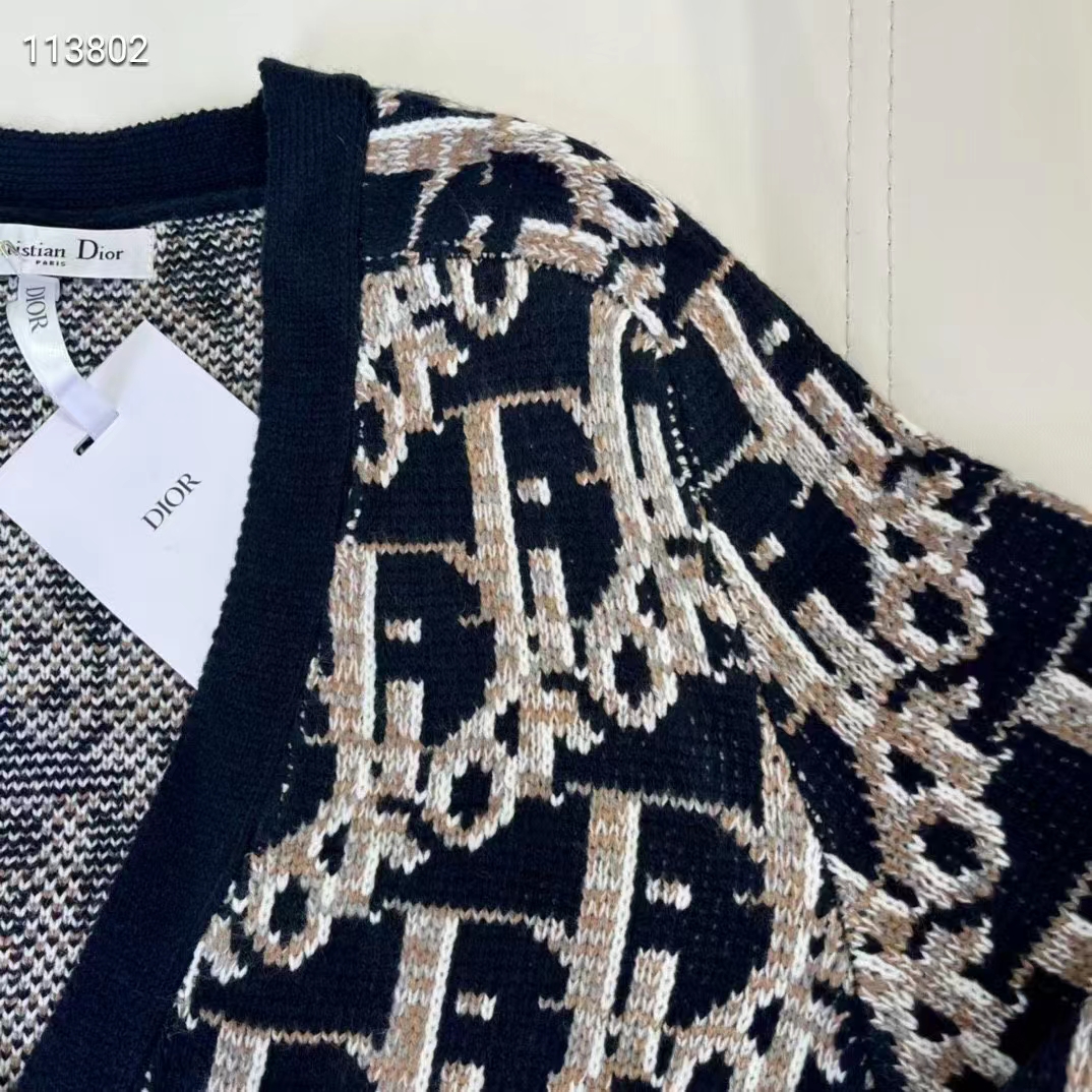 Dior Men CD Dior Oblique Cardigan Navy Blue Wool Jacquard