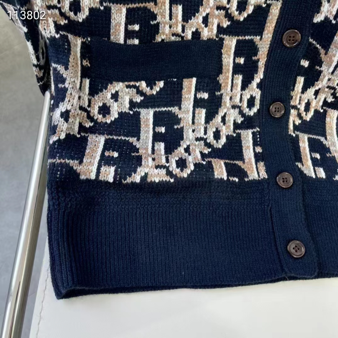 Dior Men CD Dior Oblique Cardigan Navy Blue Wool Jacquard