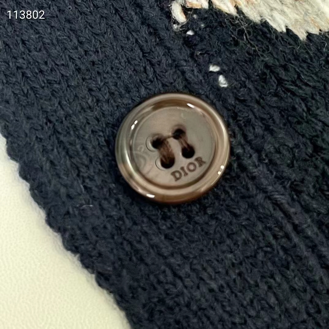 Dior Men CD Dior Oblique Cardigan Navy Blue Wool Jacquard