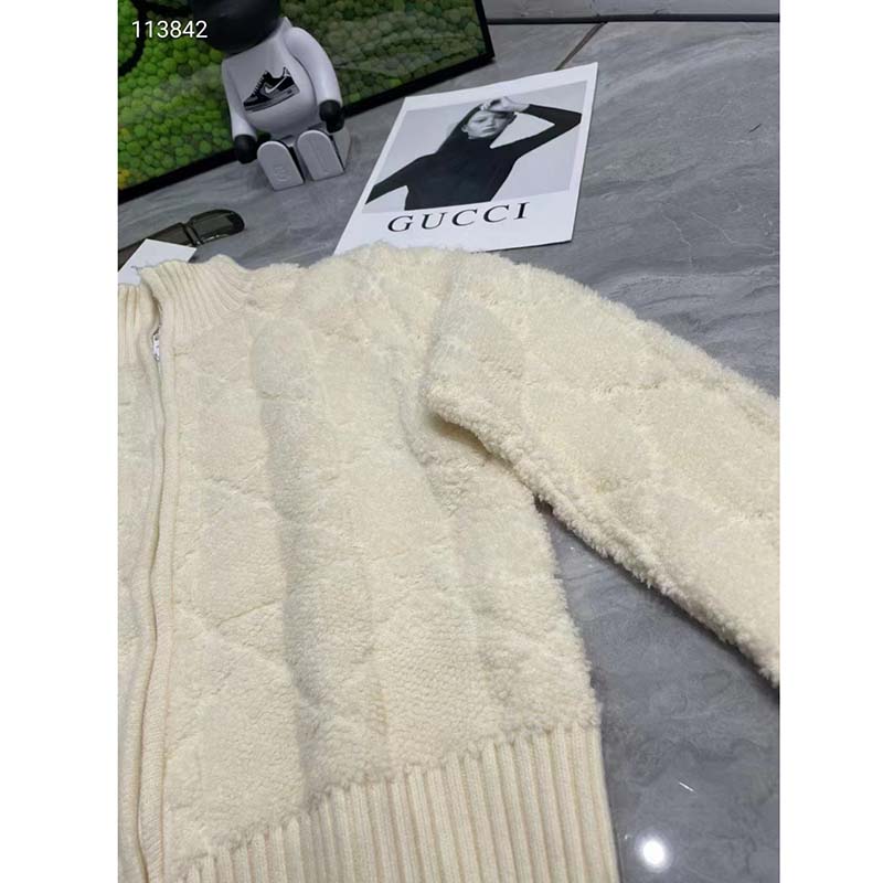 Dior Women CD Macrocannage Zipped Cardigan White Technical Wool Cashmere Knit