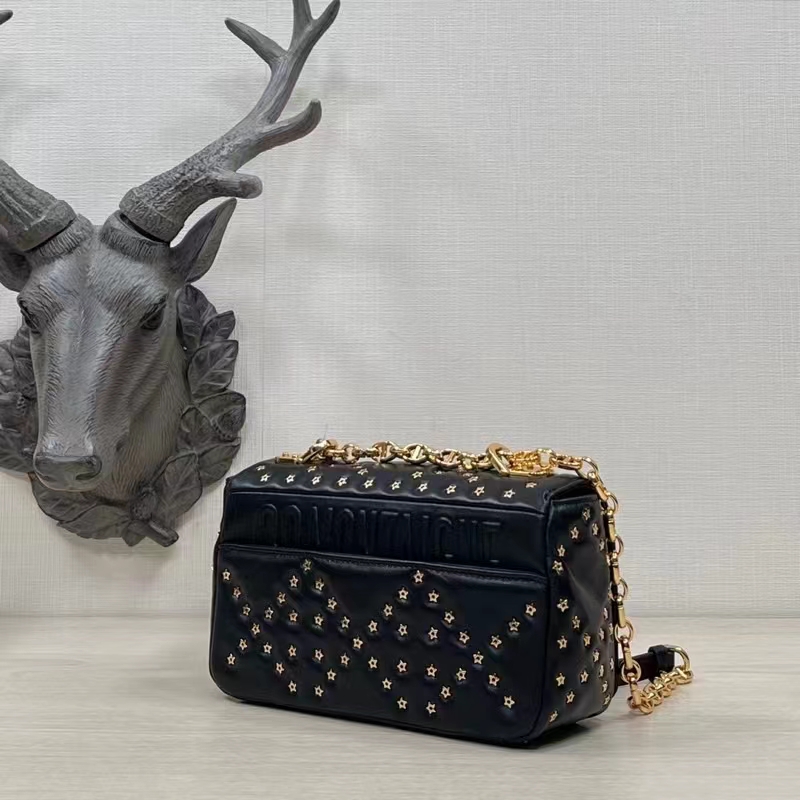 Dior Women CD Medium Dior Caro Bag Black Lucky Star Cannage Lambskin