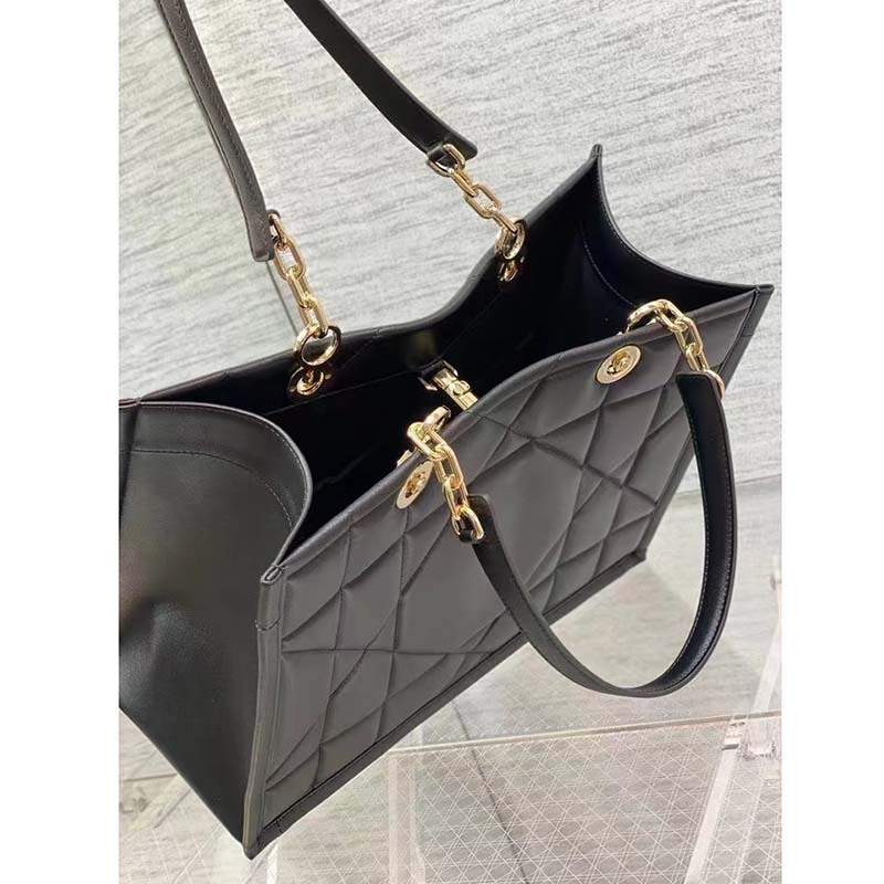Dior Women CD Medium Dior Essential Tote Bag Black Archicannage Calfskin