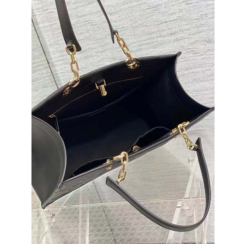 Dior Women CD Medium Dior Essential Tote Bag Black Archicannage Calfskin