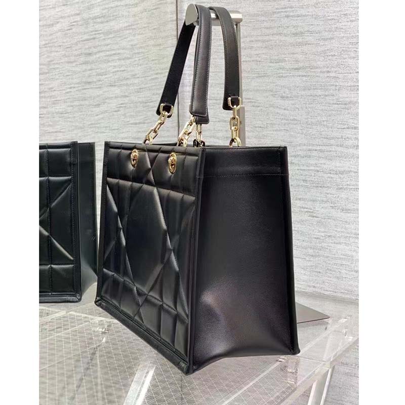 Dior Women CD Medium Dior Essential Tote Bag Black Archicannage Calfskin
