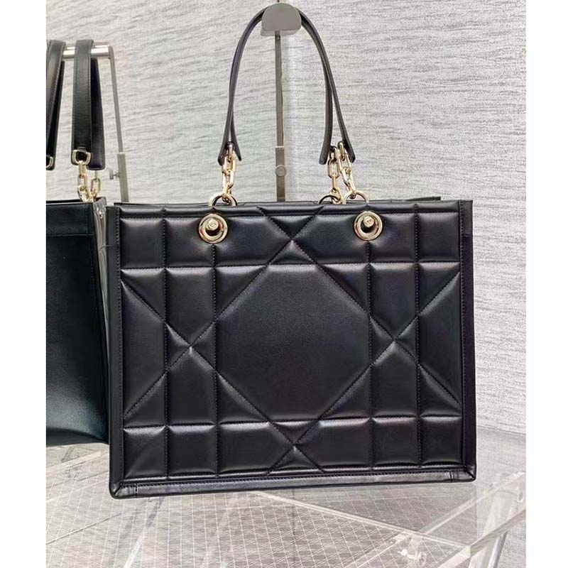 Dior Women CD Medium Dior Essential Tote Bag Black Archicannage Calfskin