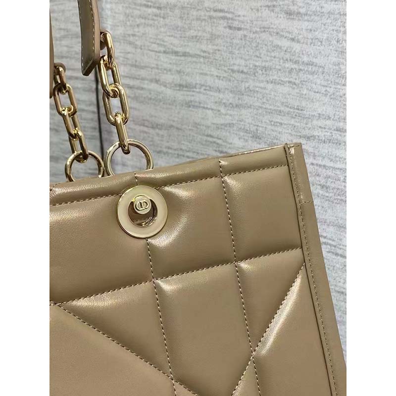 Dior Women CD Medium Dior Essential Tote Bag Hazelnut Archicannage Calfskin