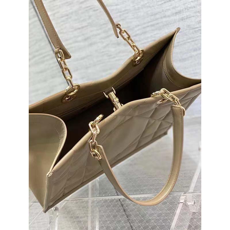 Dior Women CD Medium Dior Essential Tote Bag Hazelnut Archicannage Calfskin