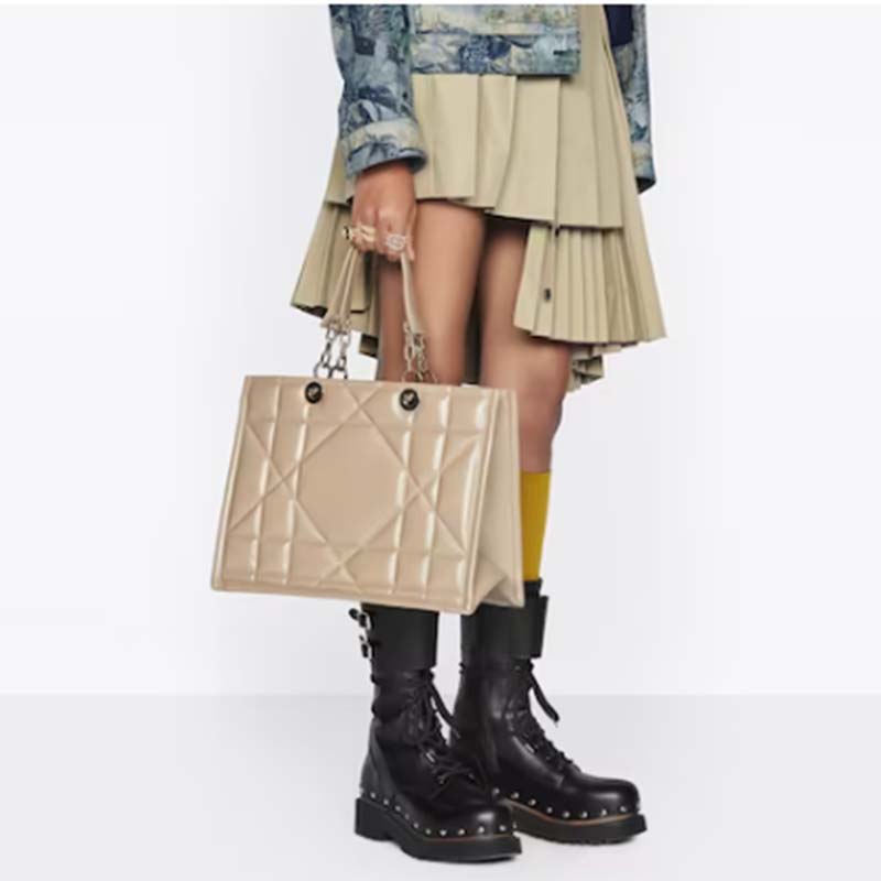 Dior Women CD Medium Dior Essential Tote Bag Hazelnut Archicannage Calfskin