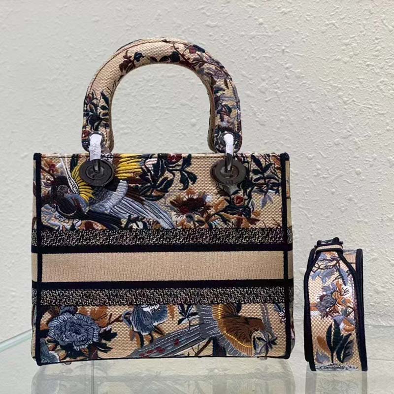 Dior Women CD Medium Lady D-Lite Bag Beige Multicolor Dior Jardin D’Hiver Embroidery