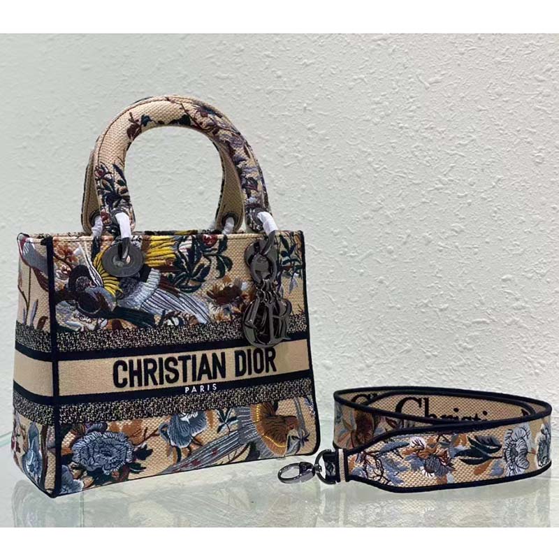 Dior Women CD Medium Lady D-Lite Bag Beige Multicolor Dior Jardin D’Hiver Embroidery