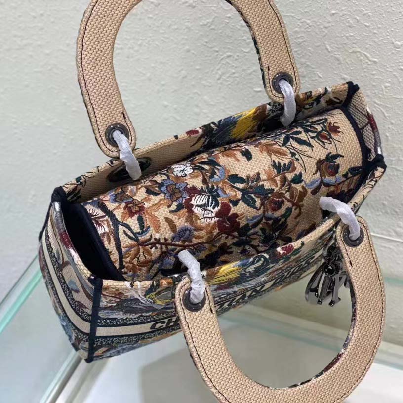 Dior Women CD Medium Lady D-Lite Bag Beige Multicolor Dior Jardin D’Hiver Embroidery