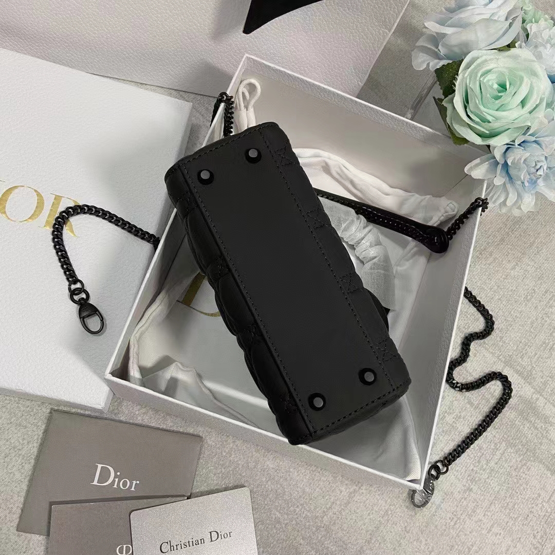 Dior Women CD Mini Lady Dior Bag Black Ultramatte Cannage Calfskin