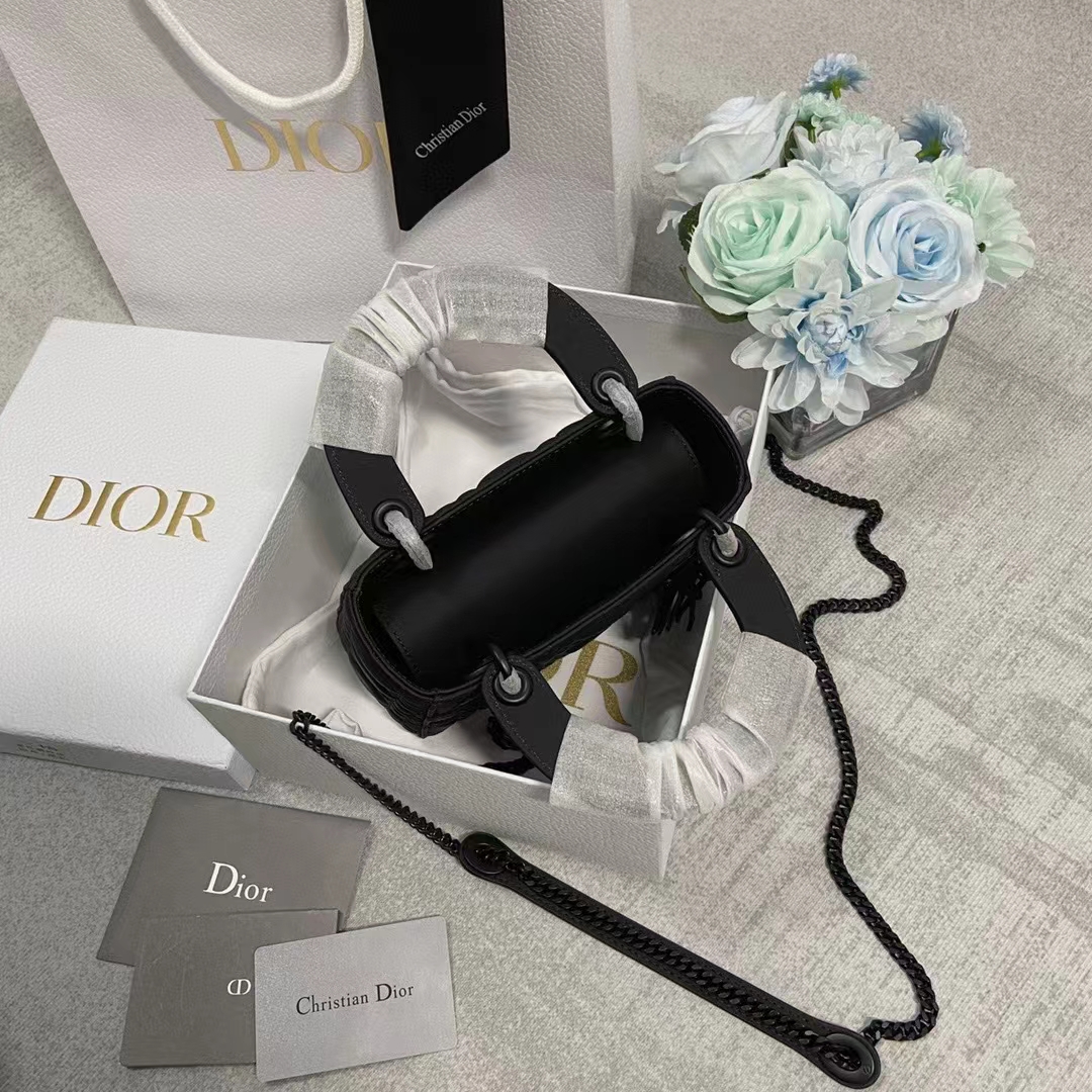 Dior Women CD Mini Lady Dior Bag Black Ultramatte Cannage Calfskin