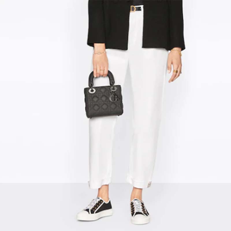 Dior Women CD Mini Lady Dior Bag Black Ultramatte Cannage Calfskin