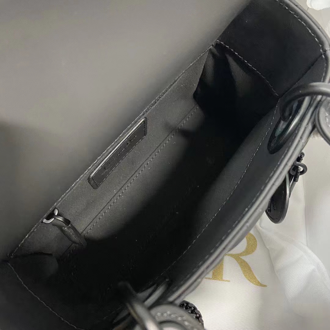 Dior Women CD Mini Lady Dior Bag Black Ultramatte Cannage Calfskin