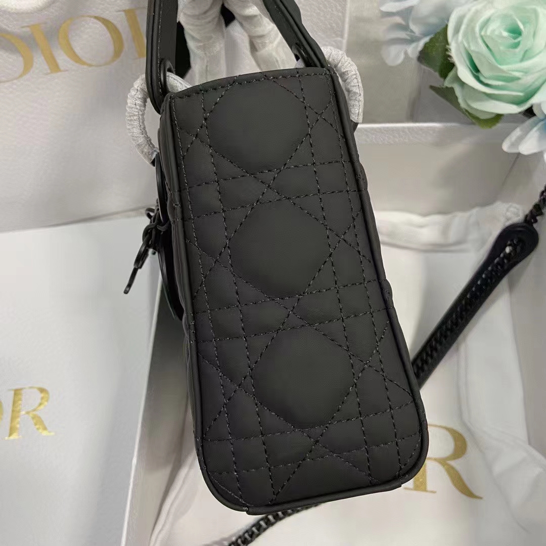 Dior Women CD Mini Lady Dior Bag Black Ultramatte Cannage Calfskin