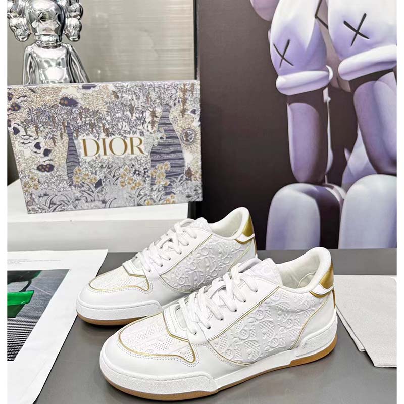 Dior Women One Sneaker White Gold-Tone Oblique Perforated Calfskin