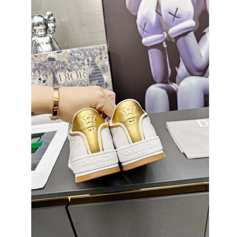 Dior Women One Sneaker White Gold-Tone Oblique Perforated Calfskin